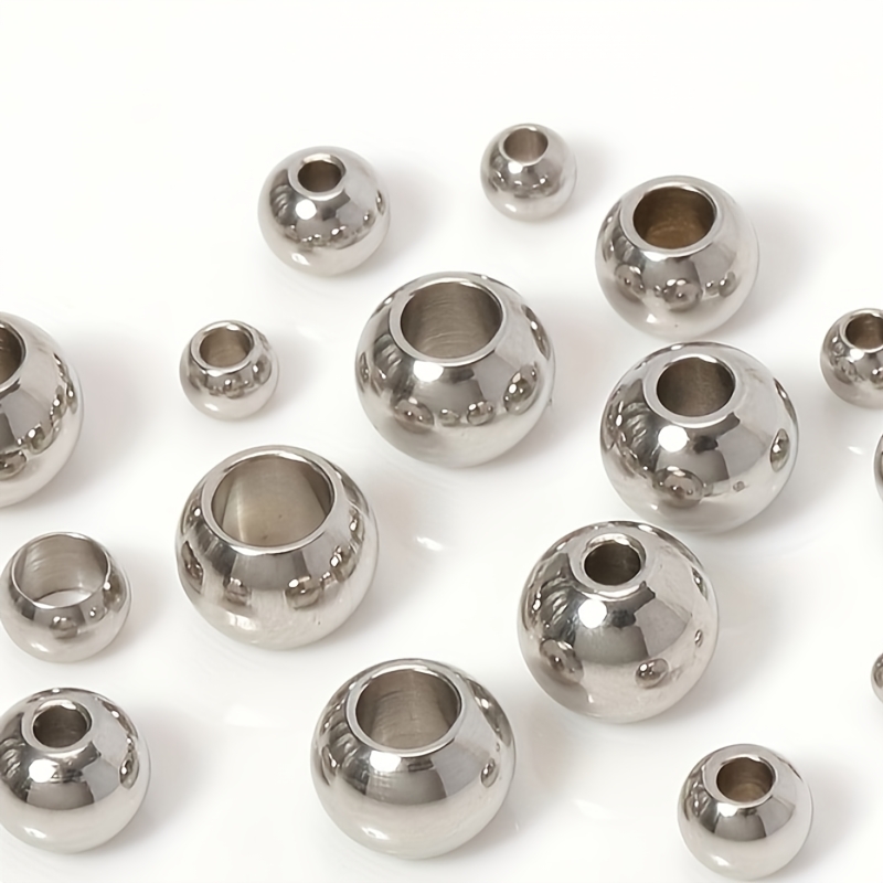 

100pcs Stainless Steel Spacer Beads, European Style Large Hole Metal Beads For Making - Bracelet & Necklace Crafting, Ball,