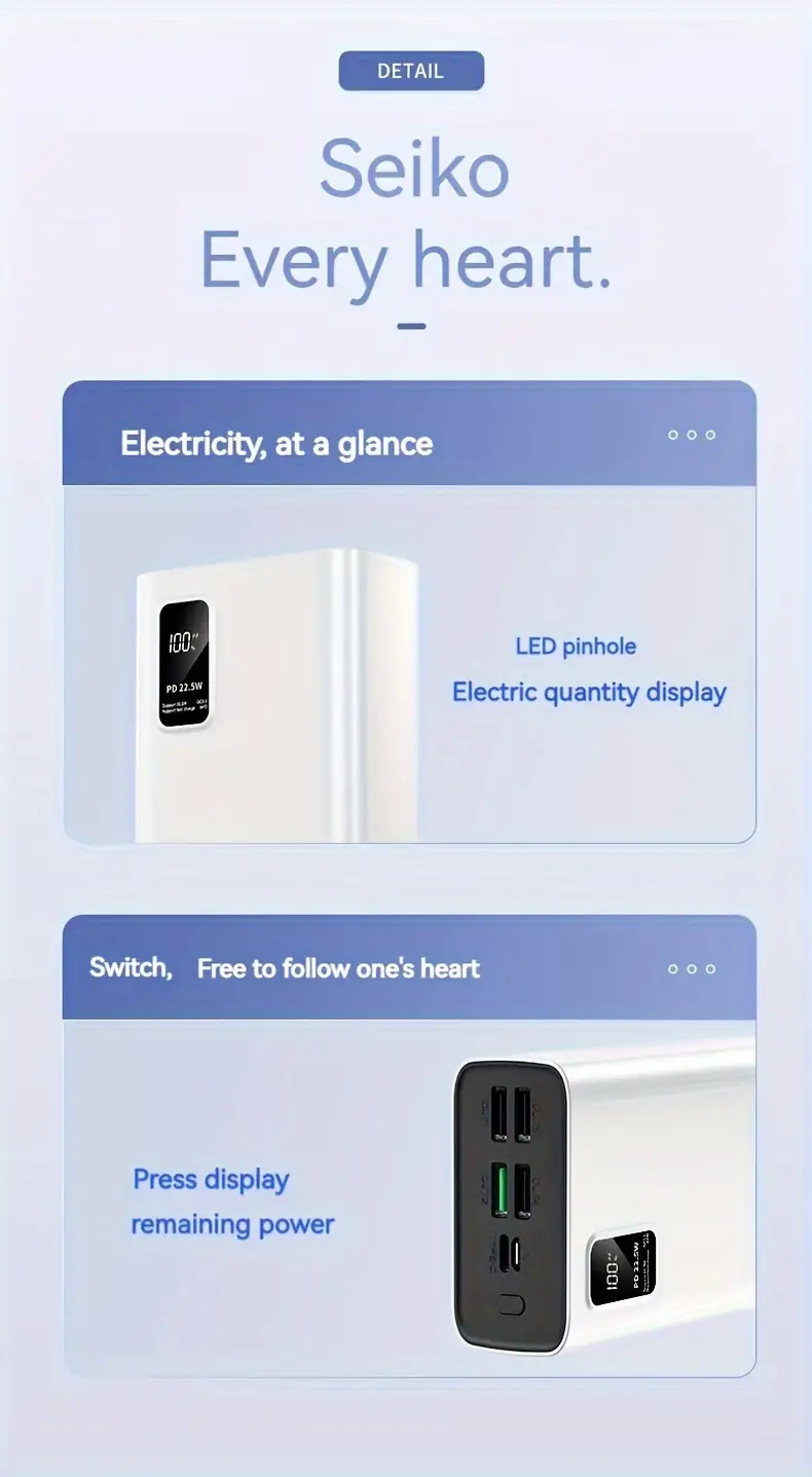 22,5w супер швидке заряджання power bank, 30000mah портативний зарядний пристрій з usb type-c, 20w pd подвійне швидке зарядження, перезаряджуваний літій-полімерний акумулятор, ≤36v робоча напруга для мобільних пристроїв детальніше 5