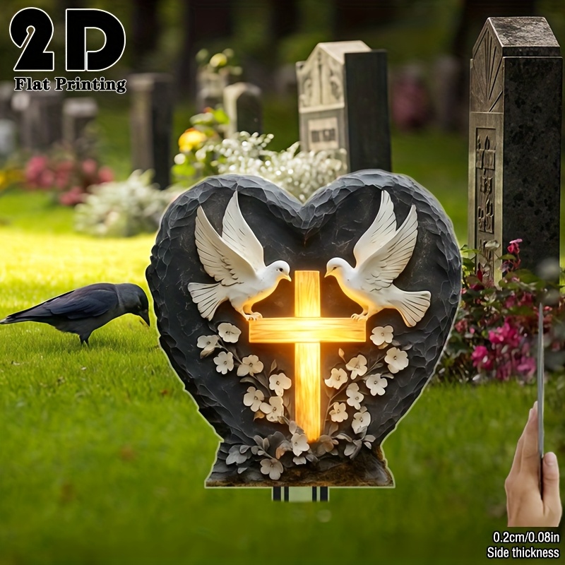 2d Flat, 1pc Acrylic & Glowing Memorial Garden Decoration, Outdoor Decoration, Suitable For Courtyards And Lawns, Easter Decoration, Tribute, High-quality , Decoration, Mourning Family