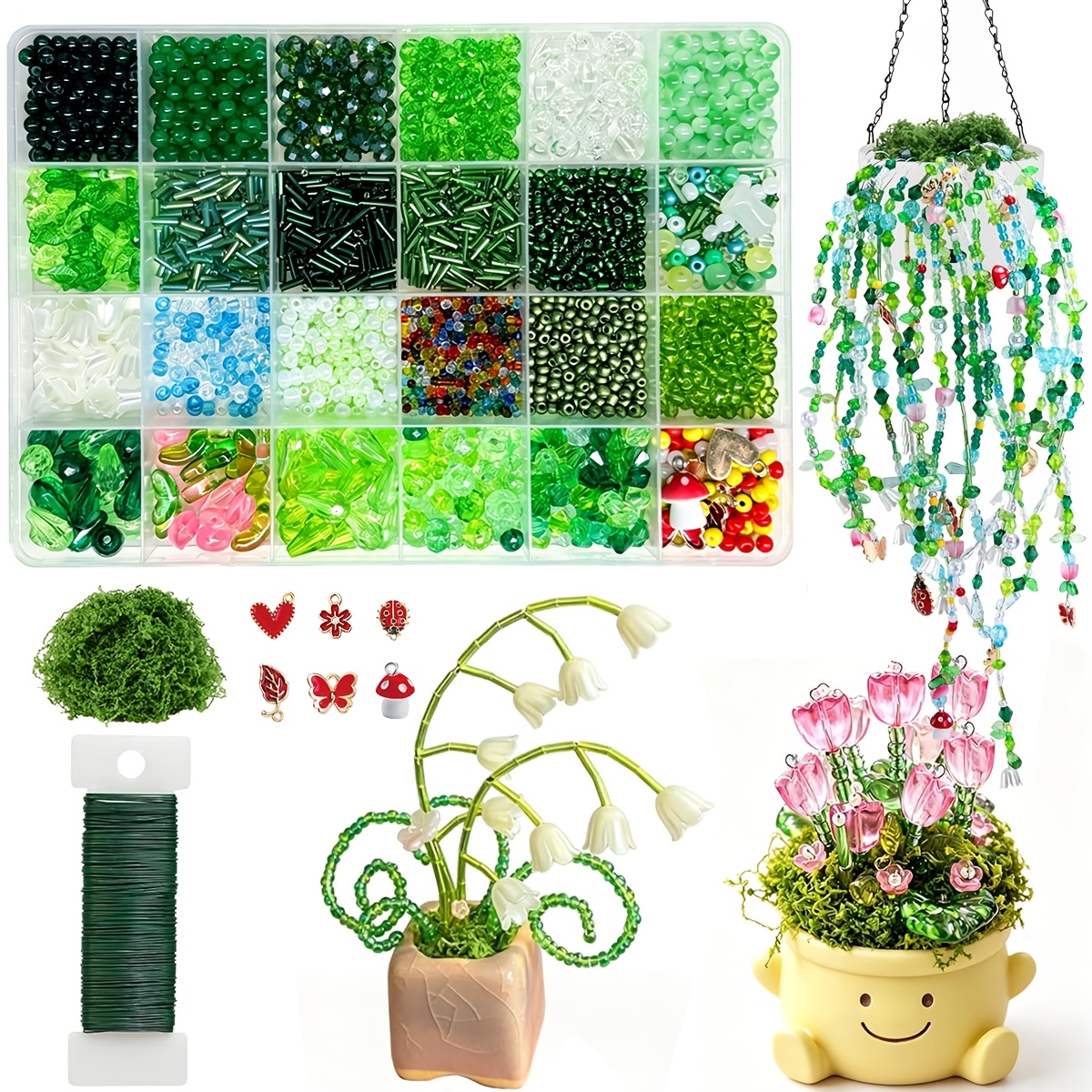 TEMU 2800+ stuks groene glaskralen in bulk geschikt voor sieraden maken DIY knutselen - Kralenset met plantenthema met - & bloemkralen voor bedels,