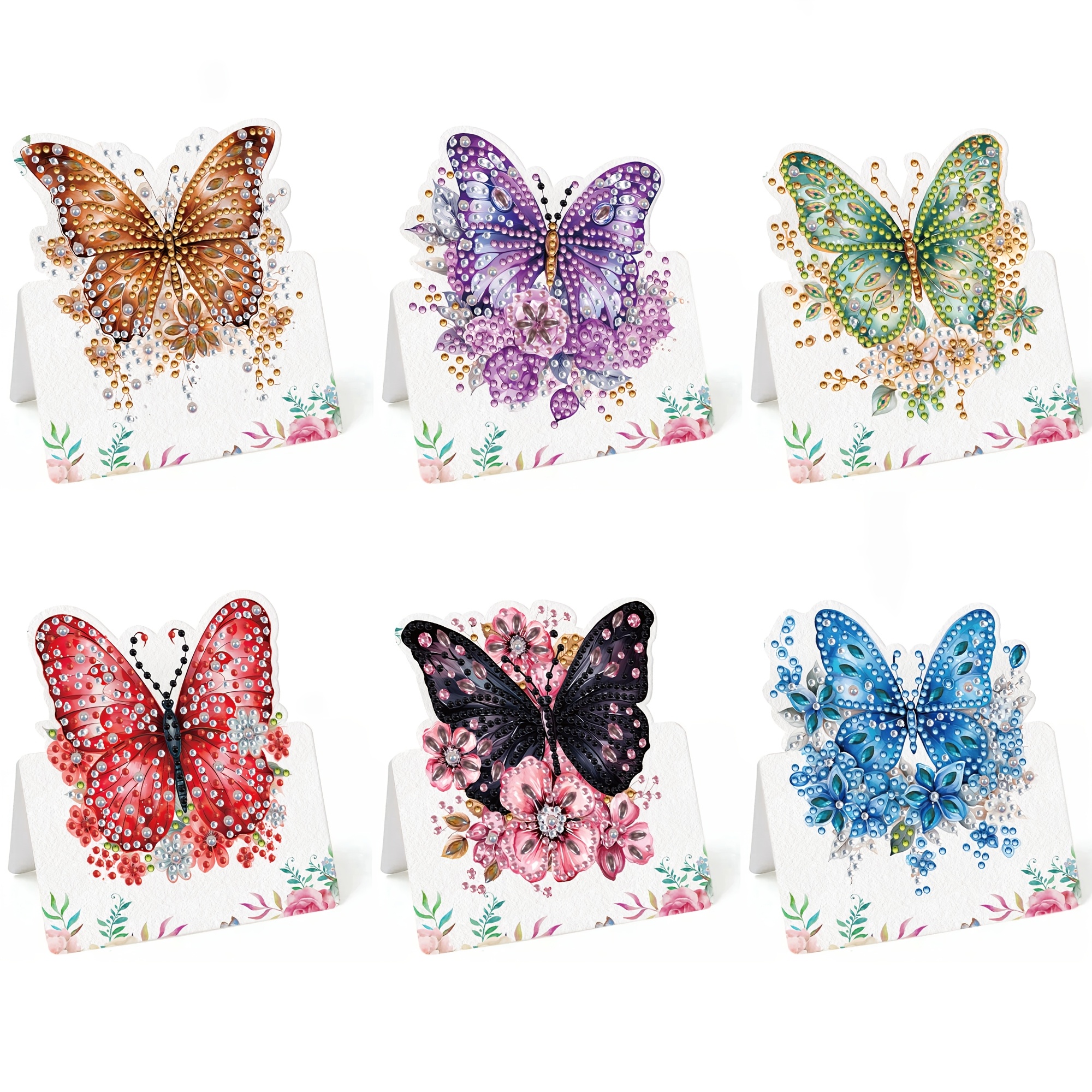 TEMU 6pcs Creative -themed Diamond Painting Greeting Card Set, Diy Irregular-shaped Rhinestone Painting Greeting Card Craft, New 3d Greeting Cards