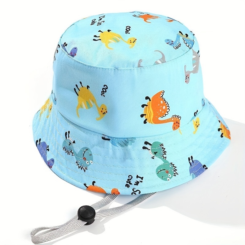 1pc Children's Cute Cartoon Dinosaur Fisherman Hat, Breathable, Windproof,  Sunshade Bucket Hat For Boys And Girls