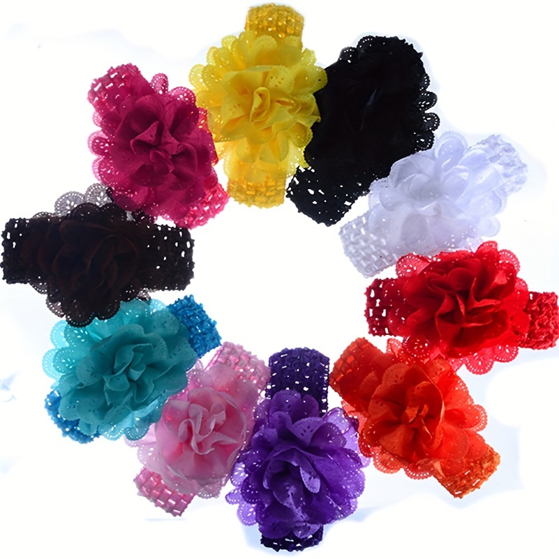 

Small Colored Flower Decor Headband Chiffon Floral Headwear Stretchy Hair Styling Accessories