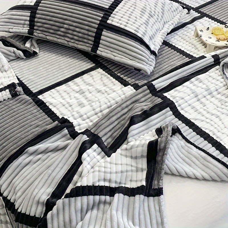 contemporary style geometric checkered fleece throw blanket machine washable suitable for   multi purpose use details 13