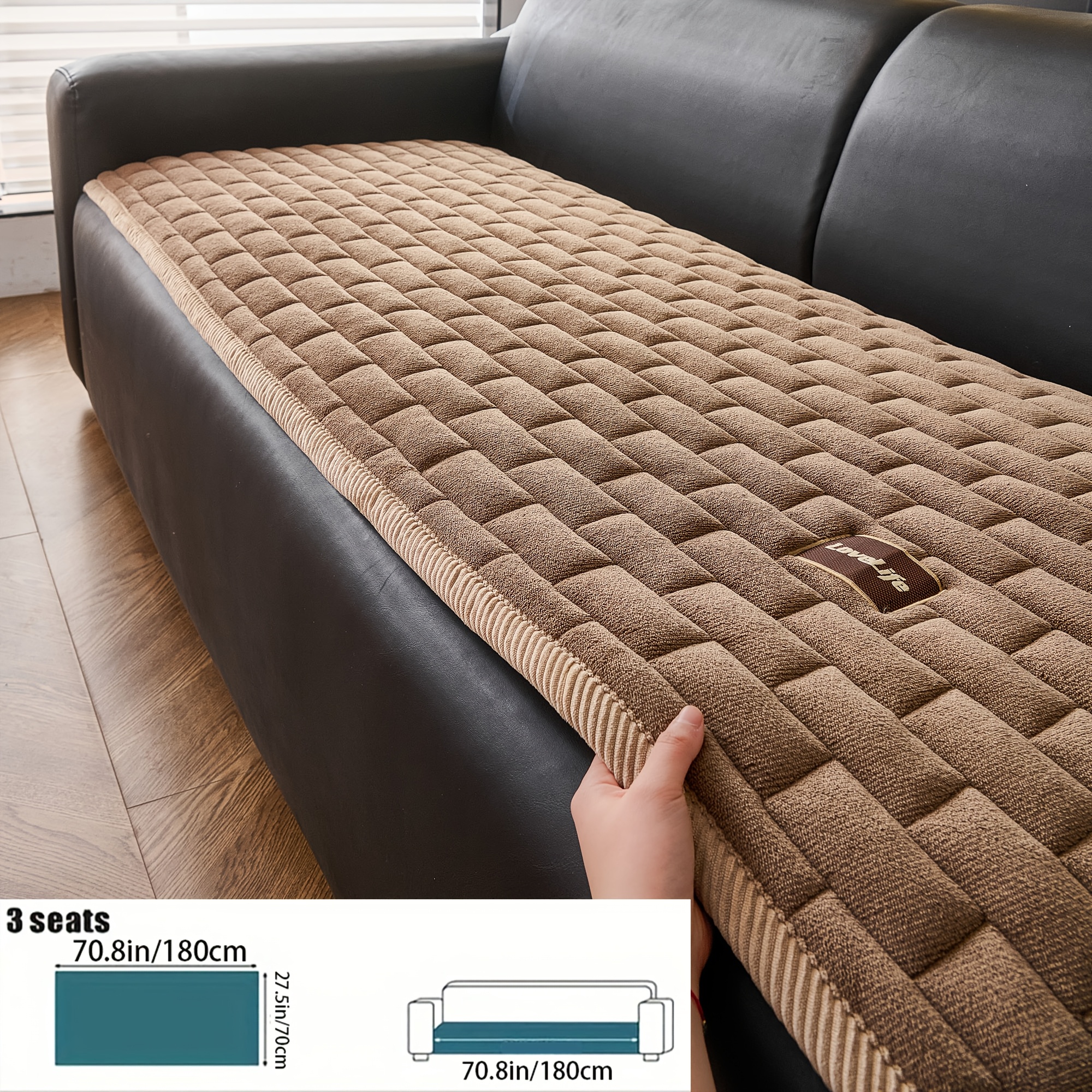 TEMU 1pc Luxury Quilted Thickened Velvet Sofa Cover; Corduroy Sofa Cover, Thick And Warm Comfortable Velvet Sofa Cover; Pet Friendly; Machine Wash;