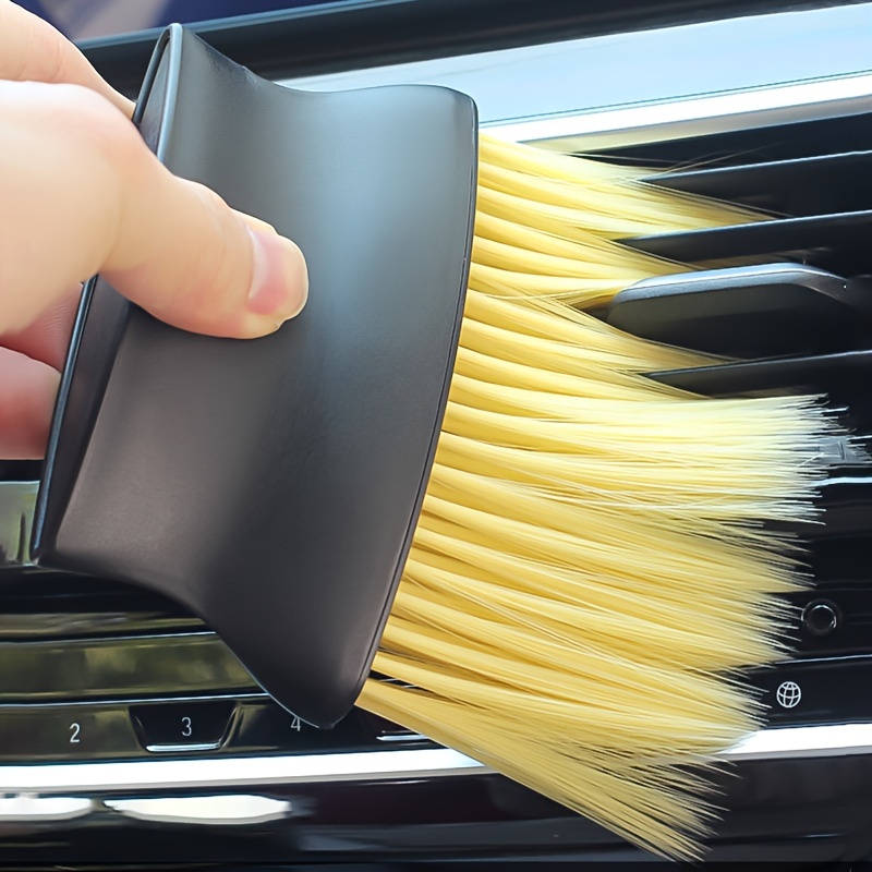 dual bristle car interior cleaning brush with soft yellow bristles black plastic handle   air vents dashboards and buttons   car care essential dashboard maintenance   cleaning dualbristle design Product details 1