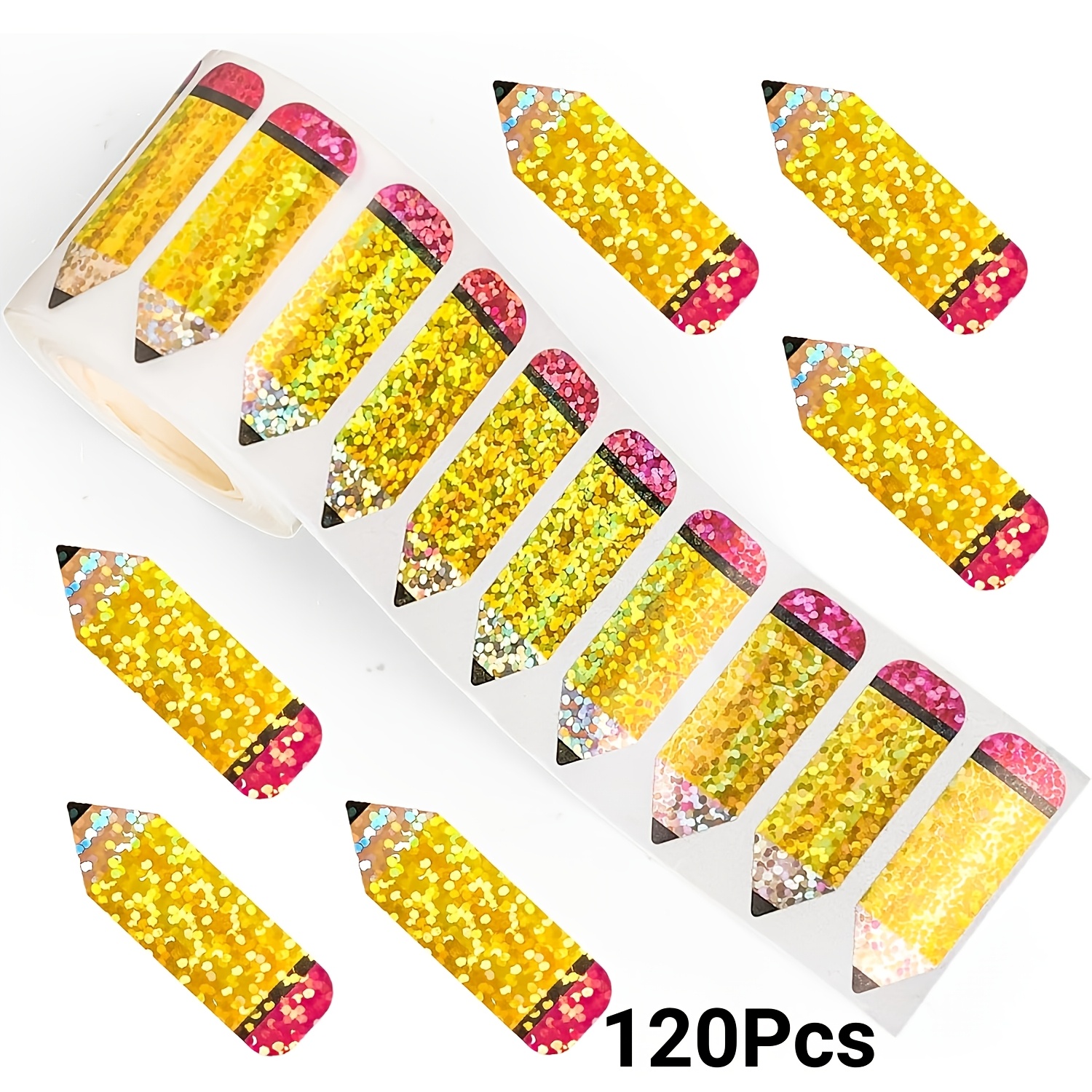 TEMU 120 Pezzi/Rotolo Adesivo Laser con Motivo a Matita, Etichette per Confezioni Regalo, Feste, Scrapbooking, Cancelleria