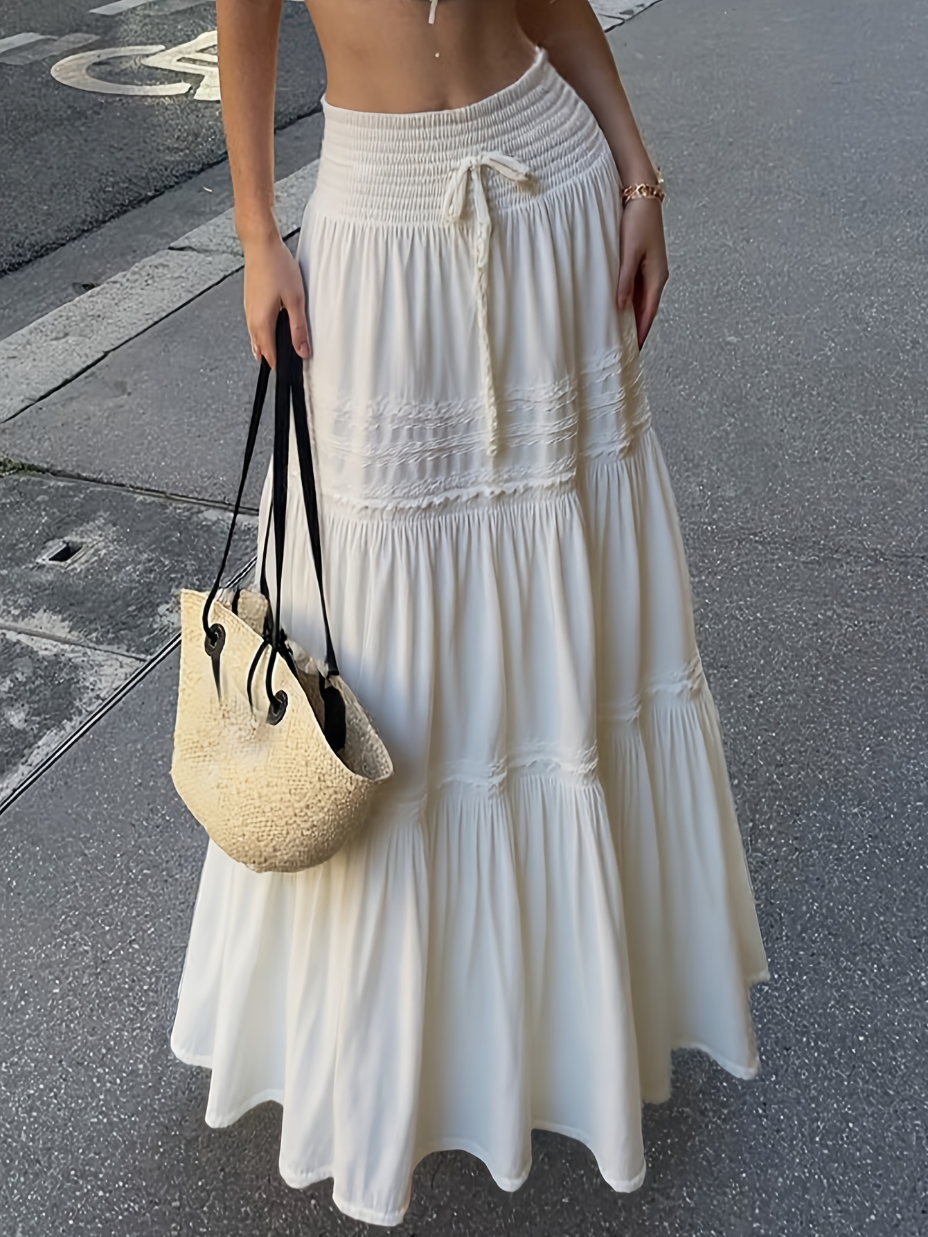 Women'S High Waisted White Lace Maxi Skirt Boho Style, Pleated Hem  Music Festivals, Concerts, Beach Holiday Photo Shoots, Sum