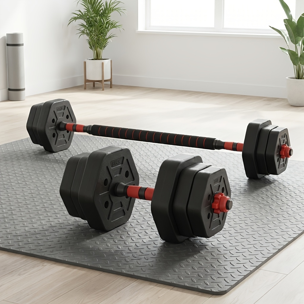 TEMU Ensemble de haltères réglables 10Kg avec barre de , poids hexagonaux pour hommes et femmes, se en barre d'haltérophilie et poignées de push-up,
