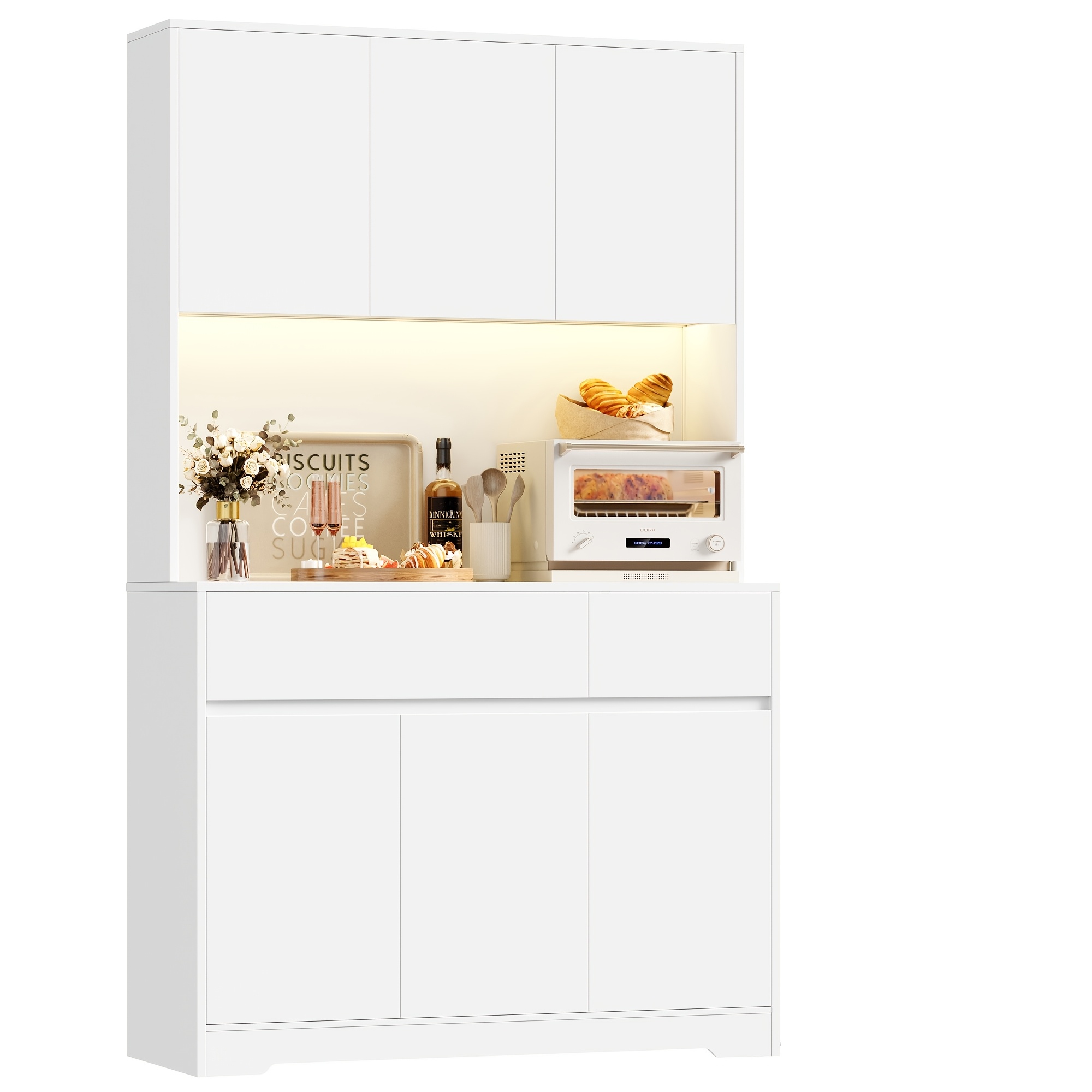 E-shop Kealive Großer Küchenschrank, Sideboard, Buffetschrank, Küchenmöbel, Küchenaufbewahrungsschrank, Geschirrschrank, mit Türen Schubladen,