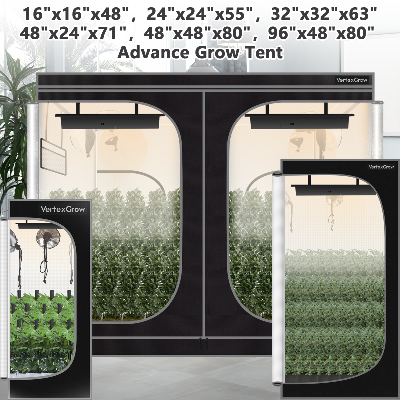 vertexgrow grow tent 16 x16 x48 24 x24 x55 32 x32 x63 48 x24 - Temu