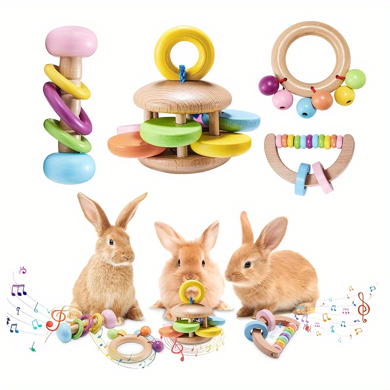 

Lot de 4 Jouets en Bois Colorés en de Lapin - Jouets à Mâcher Sûrs et Durables pour Lapins, Cochons d'Inde, | Jeu Interactif et Broyage des