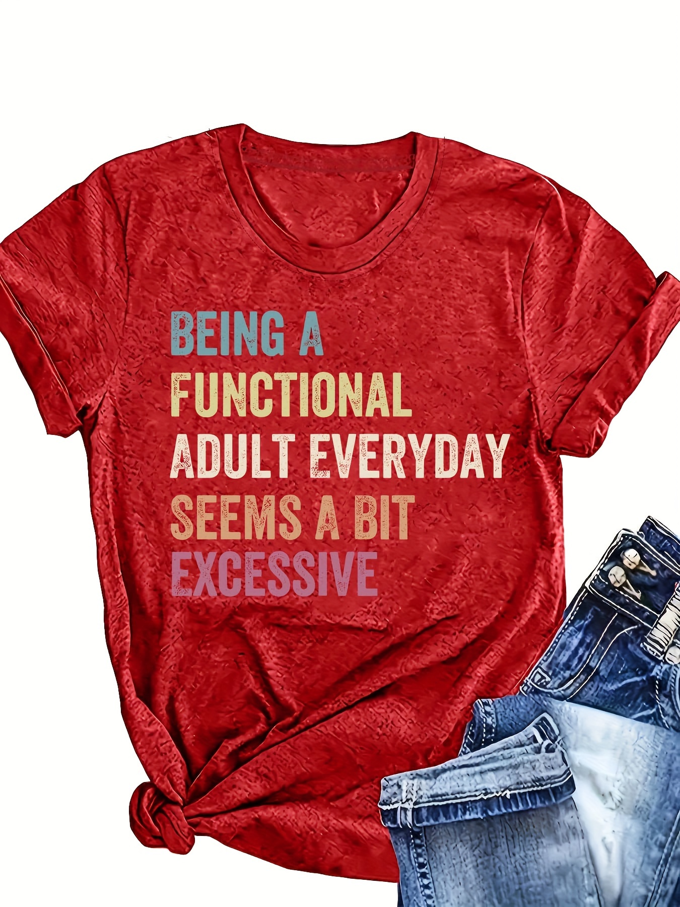 Plus Size Functional LetterPrint T-Shirt, Casual Crew Neck Short Sleeve T-Shirt For Spring & Summer, Women's Plus Size Clothing