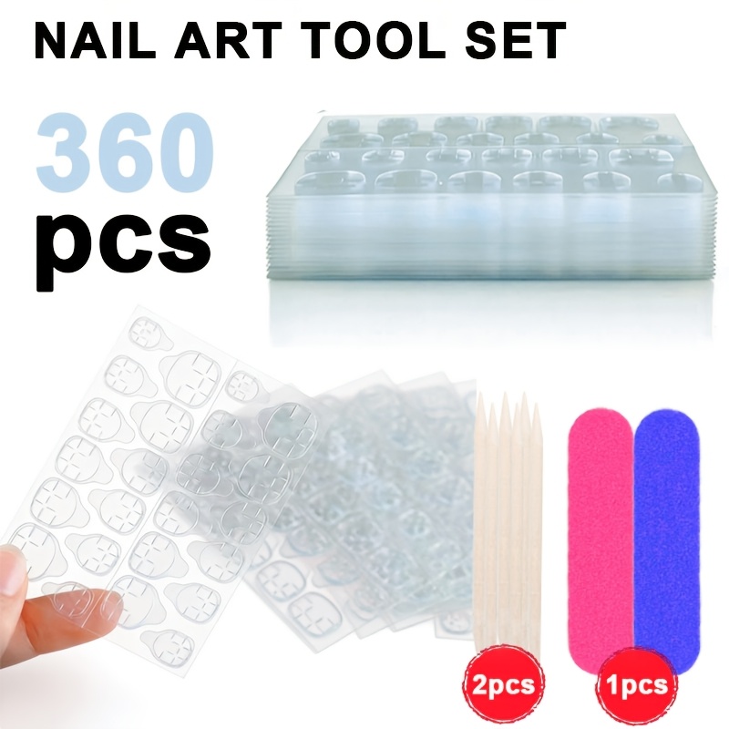 360pcs Waterproof Breathable Jelly Glue Stickers With Tool Set For Press-on Nails, Double-sided Removable Nail Stickers, Elastic Nail Adhesive, Nail Tool Kit