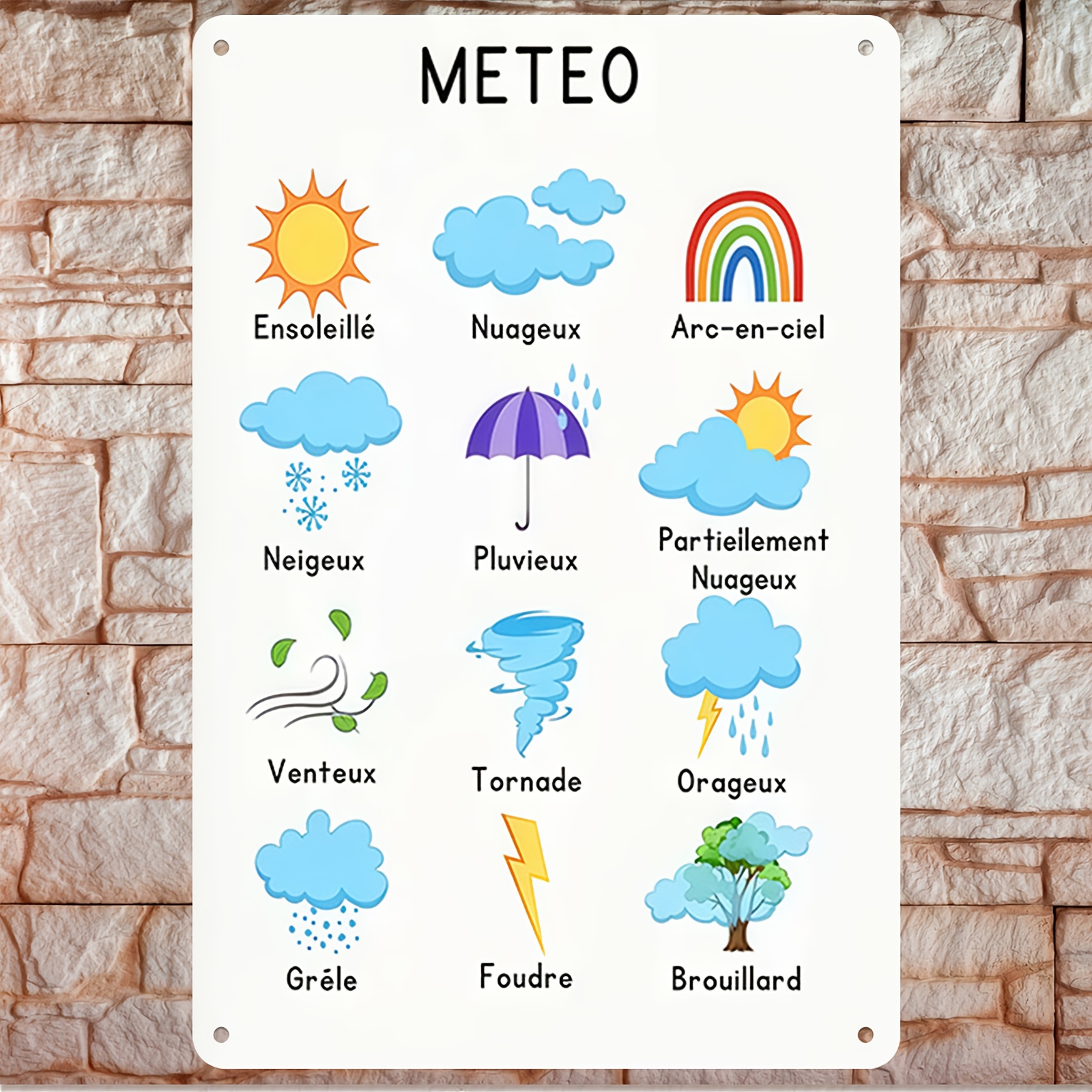 TEMU 2d Flat, 1pc French Weather Poster - Educational French Weather Vocabulary Chart With Sun, Rain, Wind, Snow, Clouds - Bilingual English/french