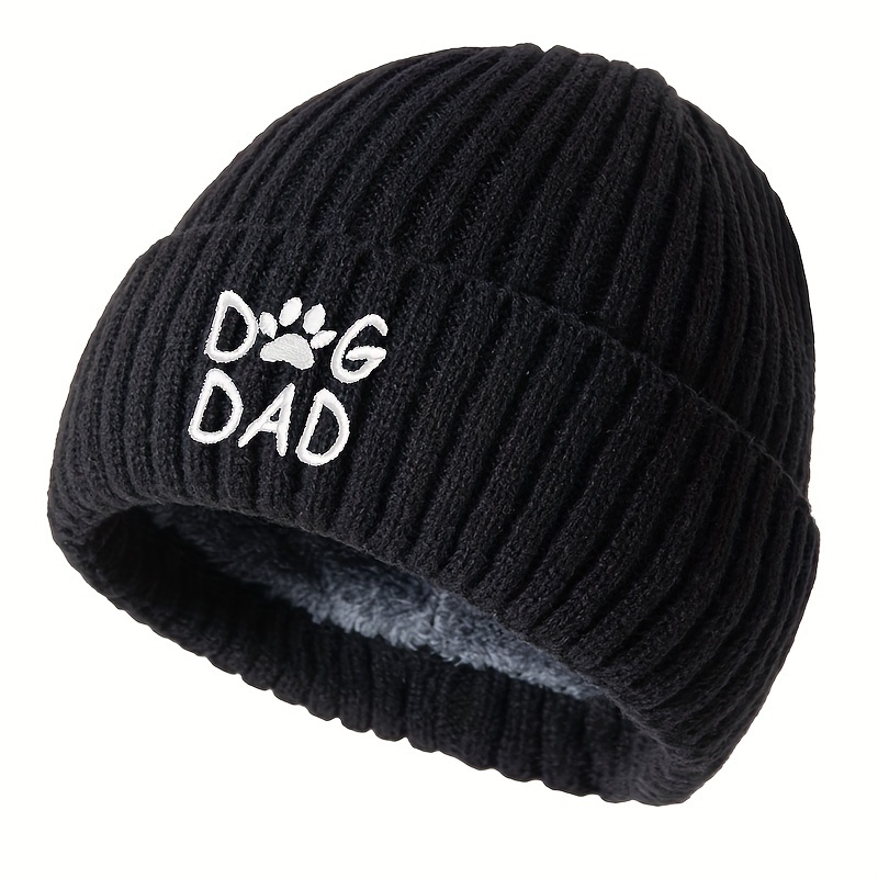 

Dog Paw Embroidered Fleece-lined Beanie - , & Skull Cap And , For