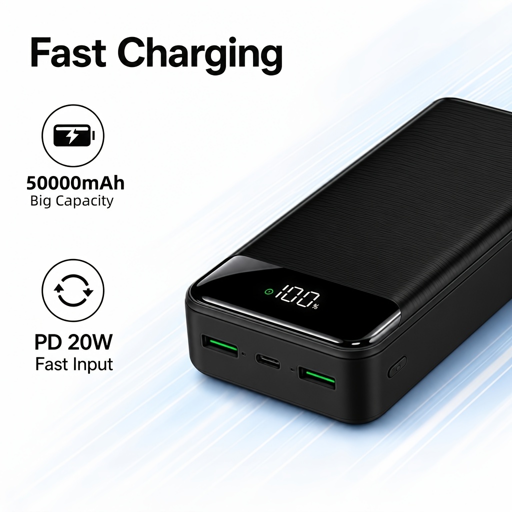 TEMU 50000mah Power Bank Dual Usb Output, 22.5w Fast Charging High Capacity Portable Mobile Charger, Usb-a And Type-c Output, Super Fast Charger