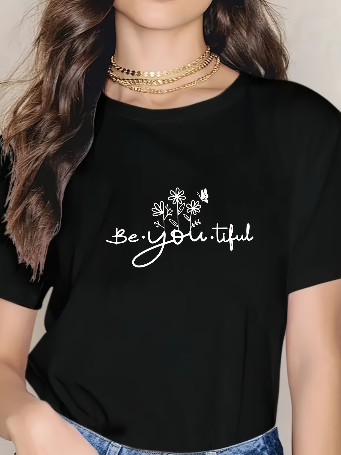 Letter Print T shirt Short Sleeve Crew Neck Casual Top - Temu Canada