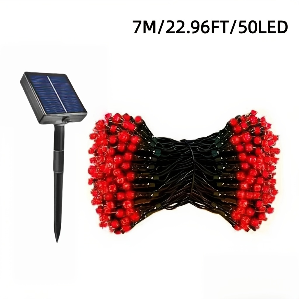 TEMU 1 Pack Red/green, Red/white, Red, -powered Christmas Lights For Outdoor Use, Ip54, Dark Solar Led String Lights, 8 Modes, Solar Fairy Lights For