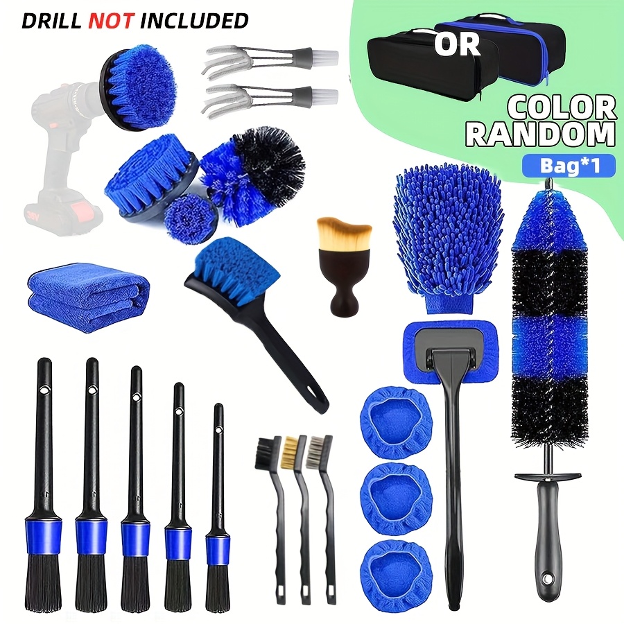 TEMU 25pcs Car Detailing Kit, Auto Detail Brush Set, Drill Attachment Kit, Vehicle Detailing Brushes, Car Wash Tools, Auto Accessories For Interior,