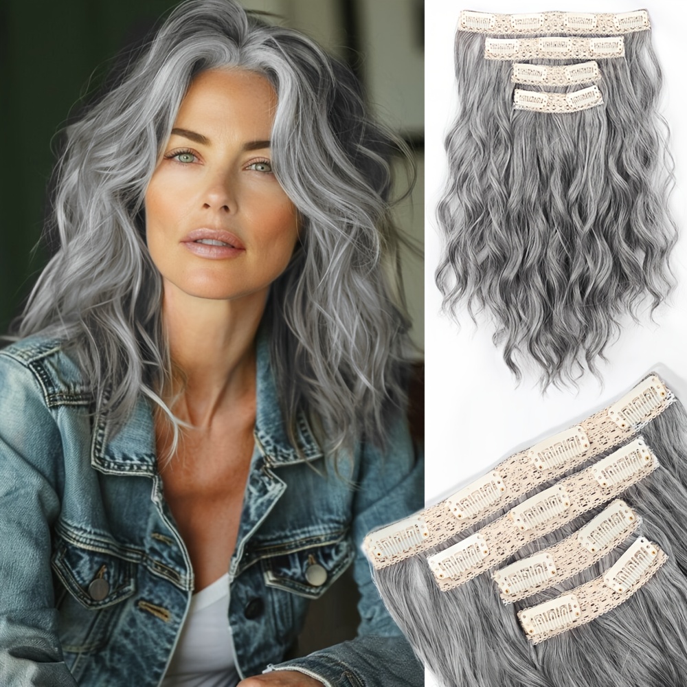 gray hair extensions sold on Temu United States