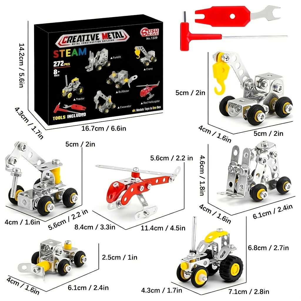 6-in-1 Metal Model Kit, 272pcs Assembly Parts With Tools, Great Value Steam Construction Toy For Kids 8+
