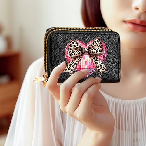 retro disco style bow wallet suitable for occasions multi card slot compact travel coin purse unisex card holder for office gym sports storage