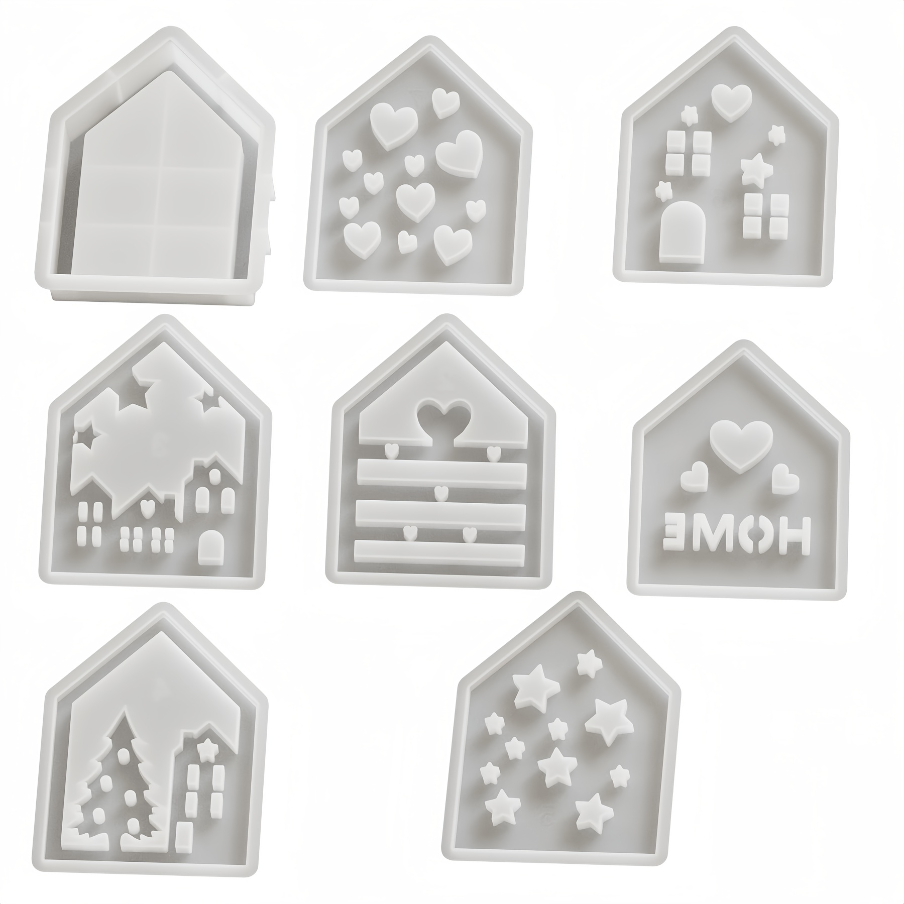 TEMU Set da 8 pezzi Stampo in per cottage traforato , Stampo per gesso, Stampo per ornamento decorativo con luce d', Stampo per cottage portaoggetti,