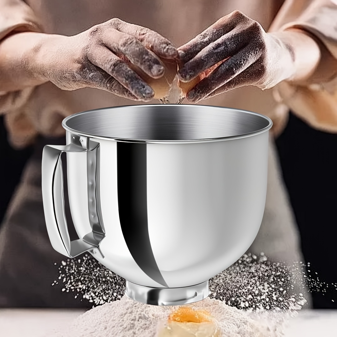 Stainless Steel 5 Quart Mixer Bowl for KitchenAid Artisan & Classic 4.5-5 QT Tilt-Head Mixers with Spill-Resistant Lid and Ergonomic Handle,