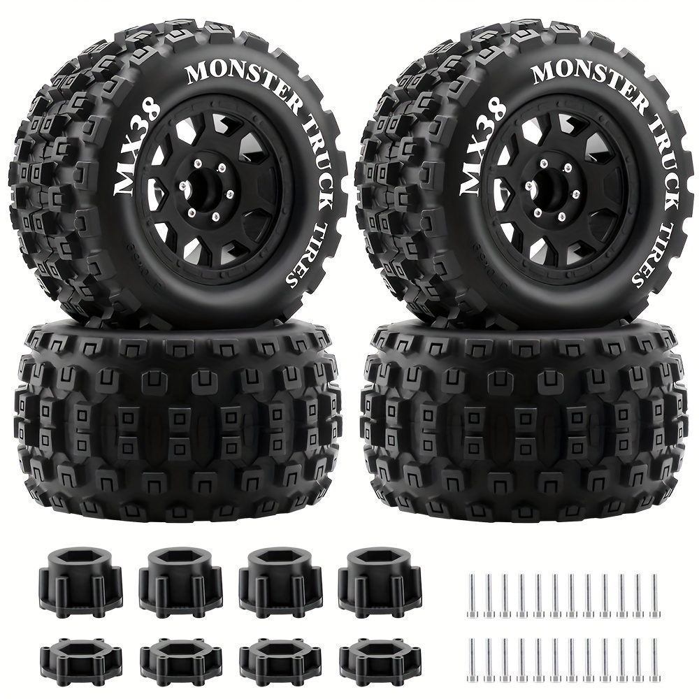 * MX38 Tires F/R 3.8in MT Tires 17mm Hex RC Tires for * * * 6S * * * MT410 1/7 1/8 1/10 RC Truck Car 4pcs (Black)