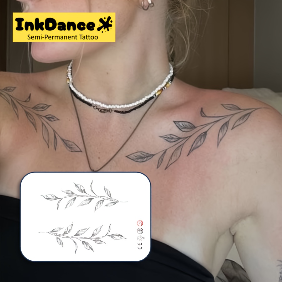 Inkdance Leaf Design Temporary & Semi-permanent Tattoos - Waterproof, Long-lasting, Realistic Look With Natural Plant Formula - Perfect Gift For