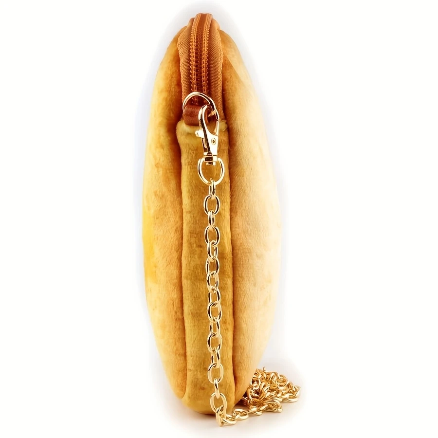 womens toast shaped crossbody bag cute plush lightweight detachable strap zipper closure vibrant yellow cartoon design for casual parties party accessory accessory details 3