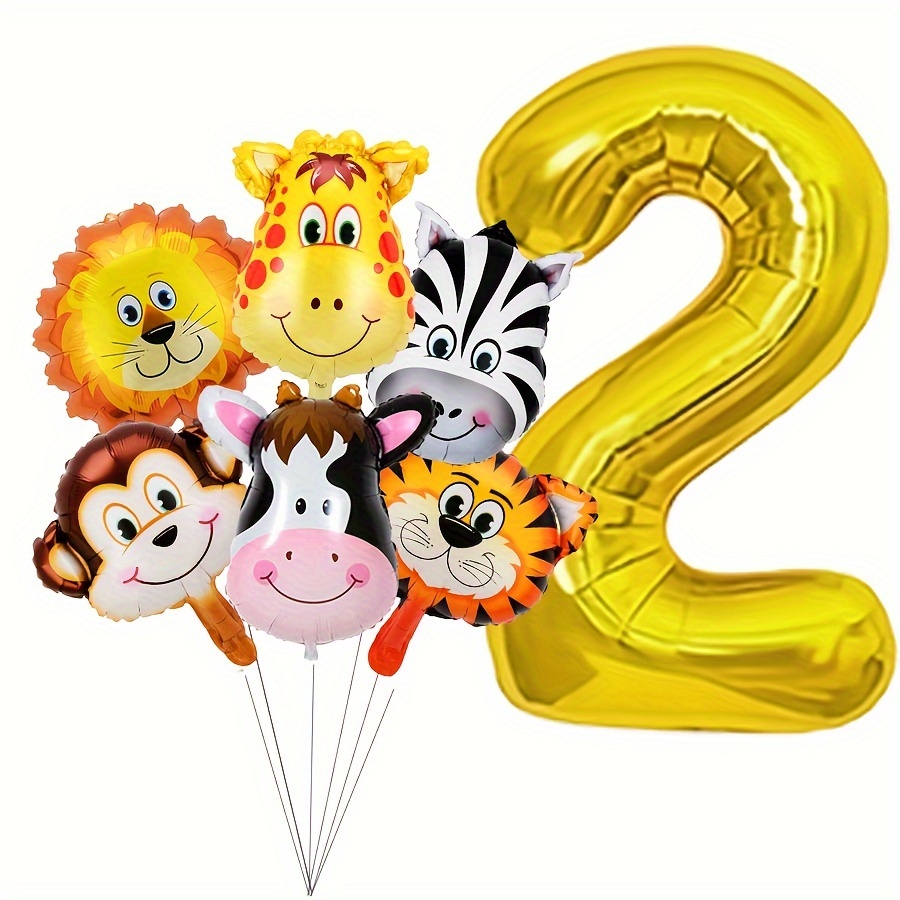 Image of 7pcs Animal Number Balloons Set,32 Inch Number 0-9 With Jungle Animals Balloon, Giraffe Monkey Zebra Animal Foil Balloons For Birthday Party Decorations