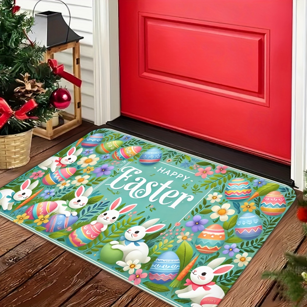 

1pc Easter Bunny Doormat - Non-slip, Machine Washable, Water Absorbent Polyester Knit Mat Pad For Bathroom, Kitchen, Bedroom, Office - Holiday Decor Locking, Square Shape