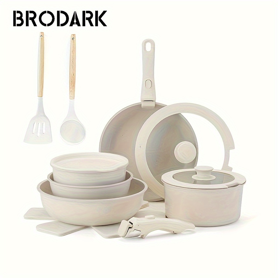 

17pcs Brodark Pots And Pans Set, Detachable Handle Nonstick Kitchen Cookware Set With, Induction Cookware, Dishwasher Oven Safe