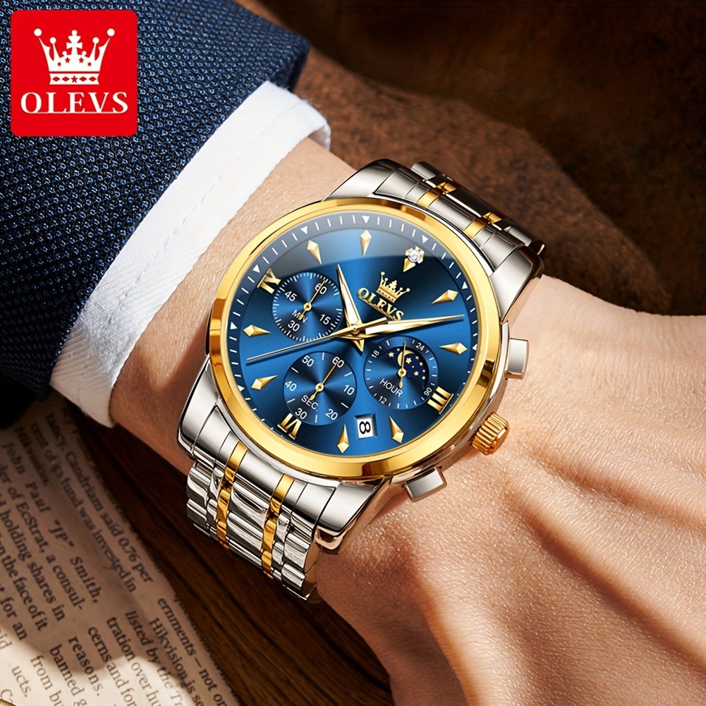   premium brand authentic luxury mens quartz   stainless steel watch for men with luminous hands and moon phase chronograph for young men Product details 9