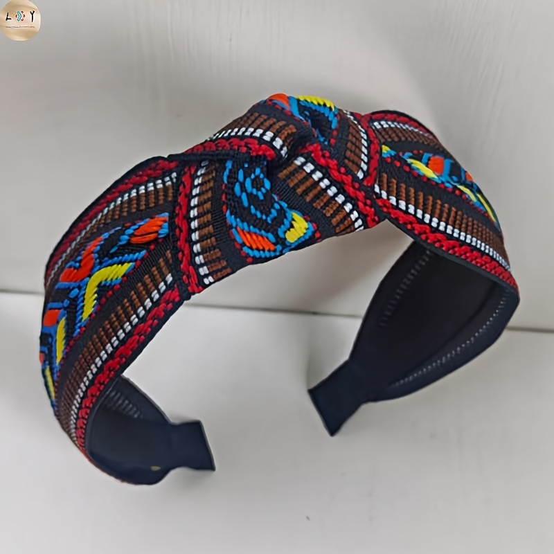 TEMU 1pc Boho Knotted Headband, Geometric Wide Hair Hoop, Vintage Hair Band Non-slip Soft Hair Accessories For Women, Daily Beach Festival Wear