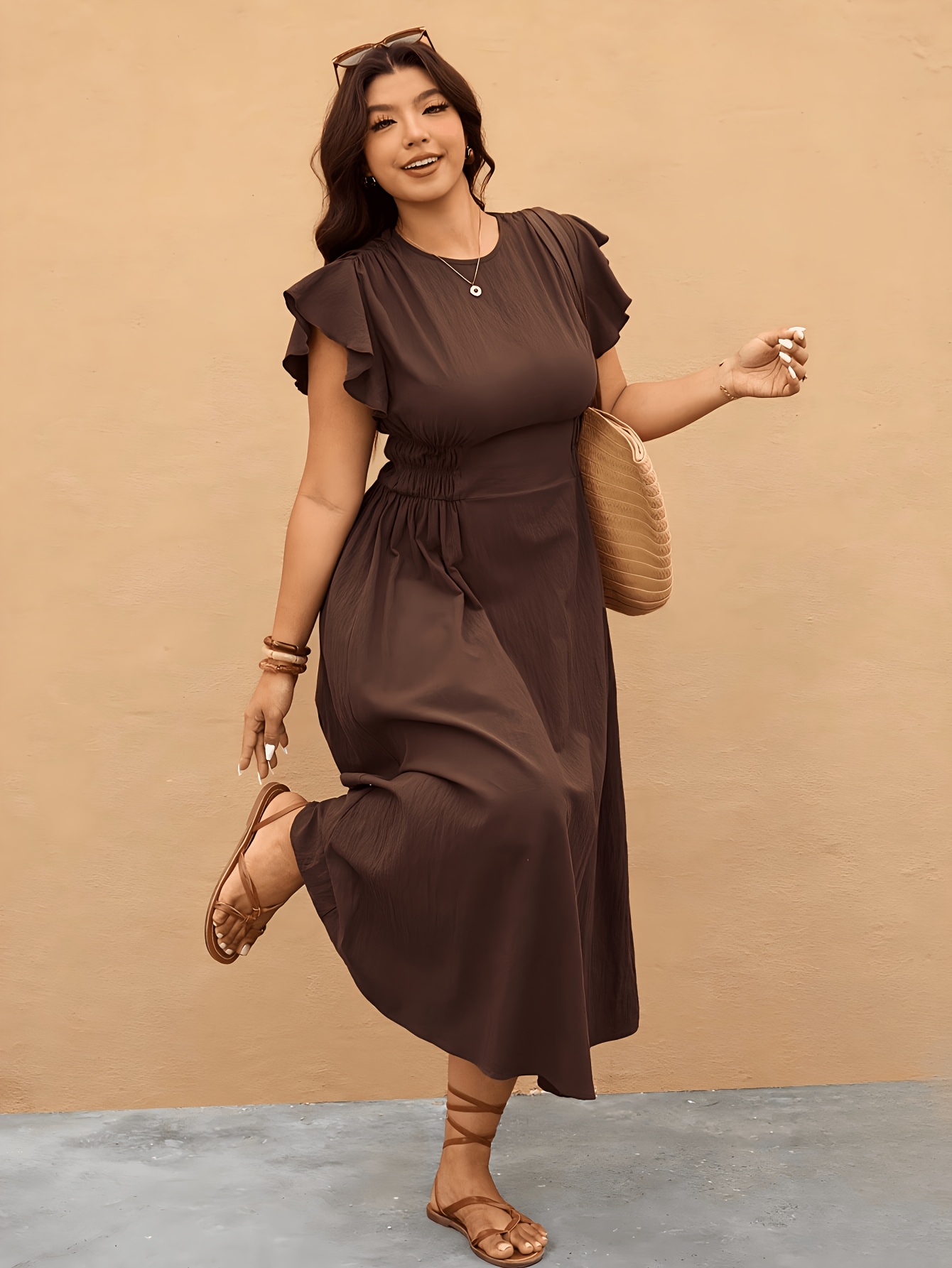 brown dress spring dresses for women sold on Temu United States Online Clothing Store. CIRCLE30 Color:BRWPST Blue LLama Jazz Club Silk dress