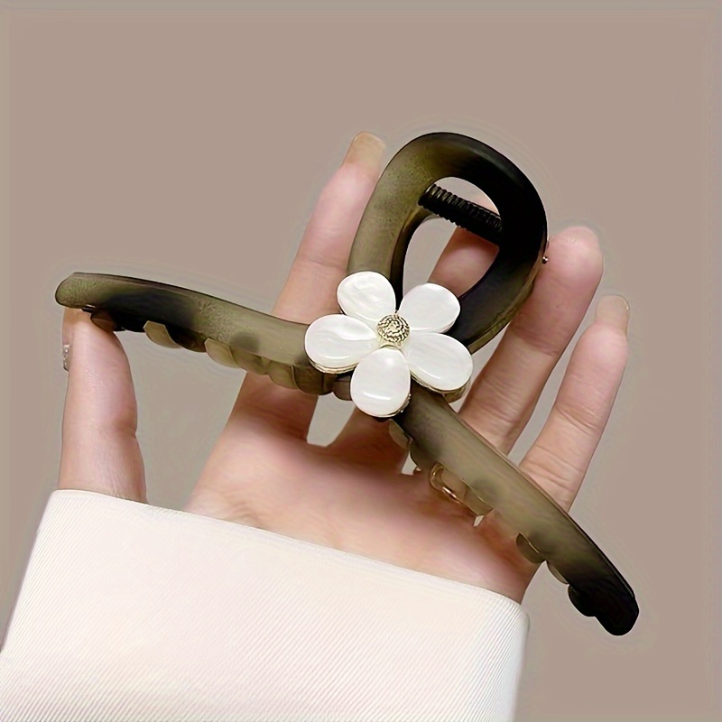 TEMU Elegant Large Matte Hair Claw With Stone & - Vintage-inspired, For Thick Hair, Chic Accessory For Women