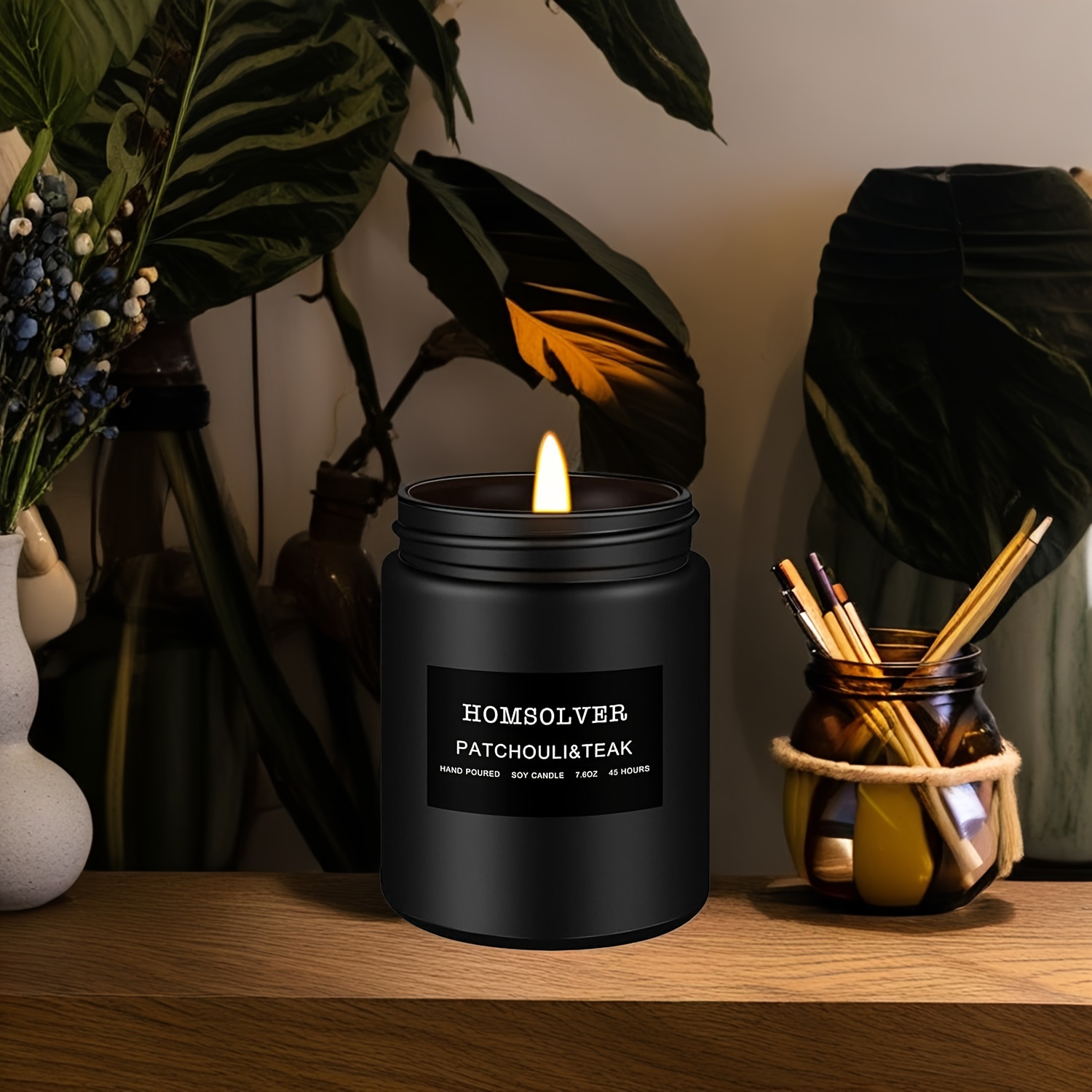 Elegant Black Jar of Patchouli & Teak Soy Candle