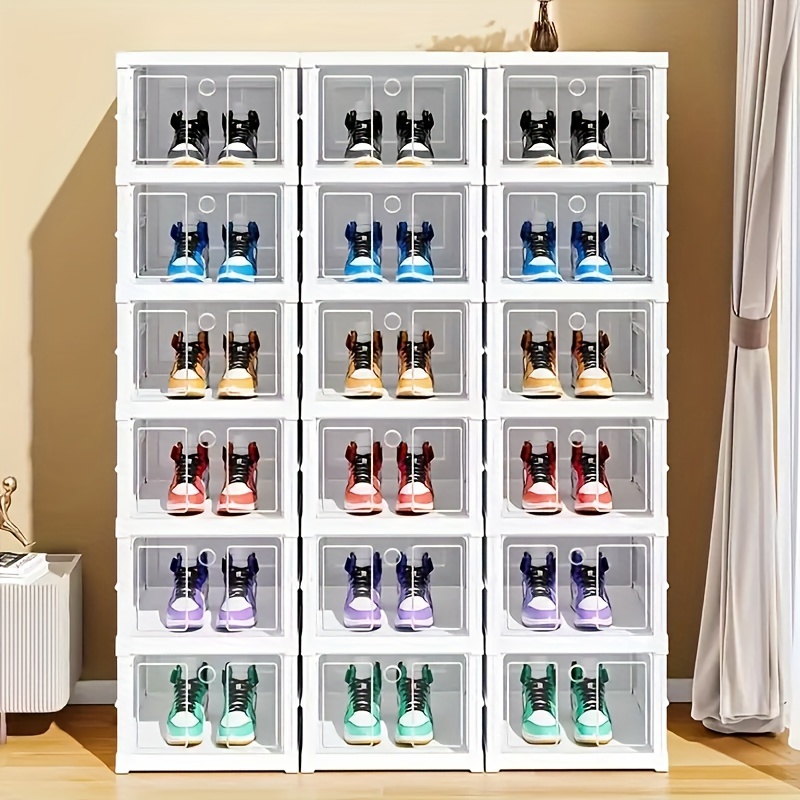 

1pc 3tiers Foldable Plastic Shoe Box Organizer, Stackable Storage Case For Narrow Space, Home Organizer And Decor