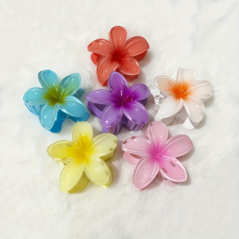 TEMU Set Of 6 Egg Flower Hair Clips, Featuring A Sweet Gradient Design, A Vacation Look With Jelly Colors, Suitable For Individuals Aged 14 And Above.
