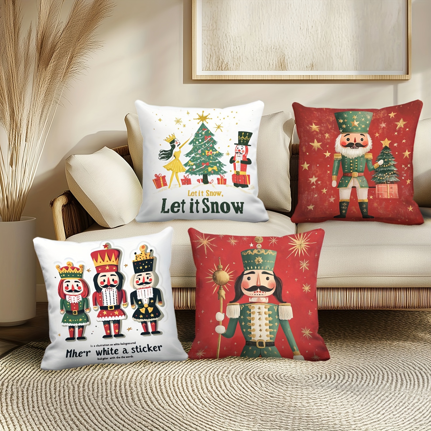 

4- Christmas Set, Polyester Decorative Cushions , , , , , & For , Sofa, Bed - No