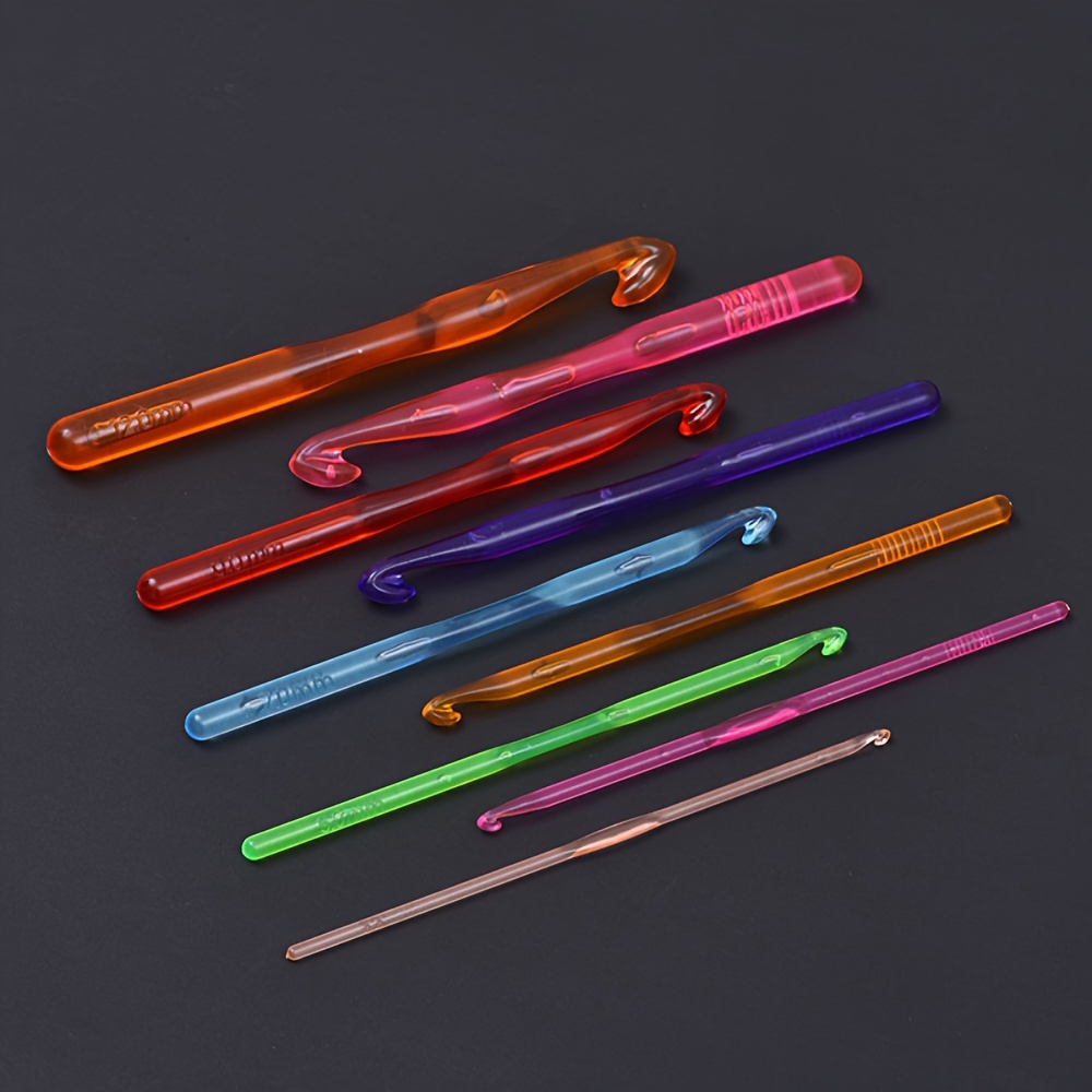 

9pcs Colourful Crystal Crochet Hooks Knitted Knitting Diy Tool Lace Transparent Plastic Sweater Needles Sewing Accessories