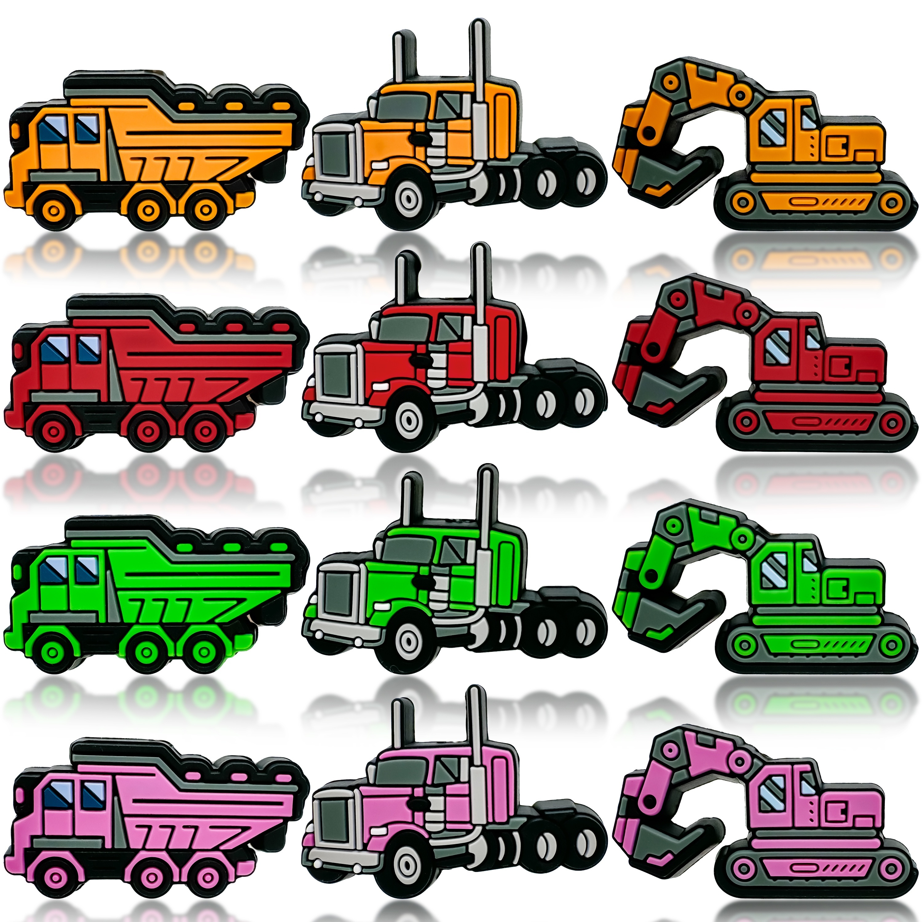 

Silicone Construction Vehicle Beads Set - 12pcs Truck Excavator Engineering Charms For Diy Jewelry Crafting, Mixed Designs