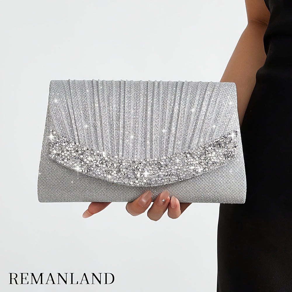 TEMU Sparkling Pleated Women's Clutch Bag, A Simple And Envelope Purse, Worn As A Crossbody Or Shoulder Bag. A High-quality Accessory For Parties, ,
