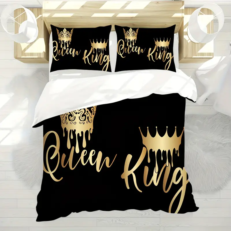 2 3pcs king queen letter print bedding quilt cover couple bedding soft and comfortable bedding with 1 2 matching pillowcases without filling suitable for bedroom 1 quilt cover 2 pillowcases no core Product details 1