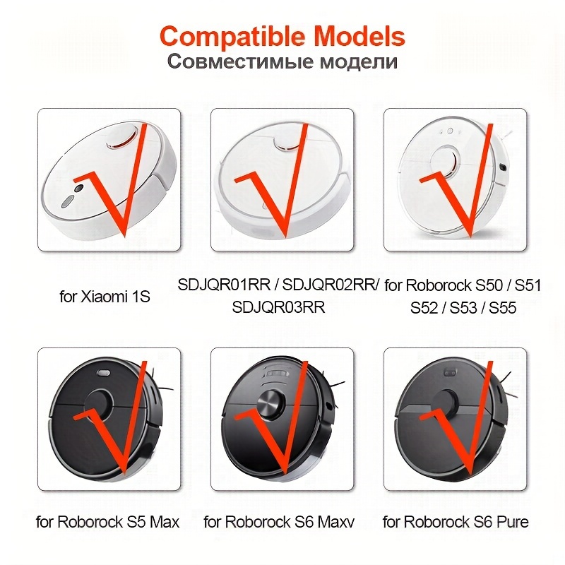 6 piece replacement accessory kit for roborock s6 s6 pure s5   s4 e4 e20 e25 e35 c10 s50 robot vacuum   1 main brush 2 filters 2 side brushes 1 cleaning tool   plastic material floor attachment details 0