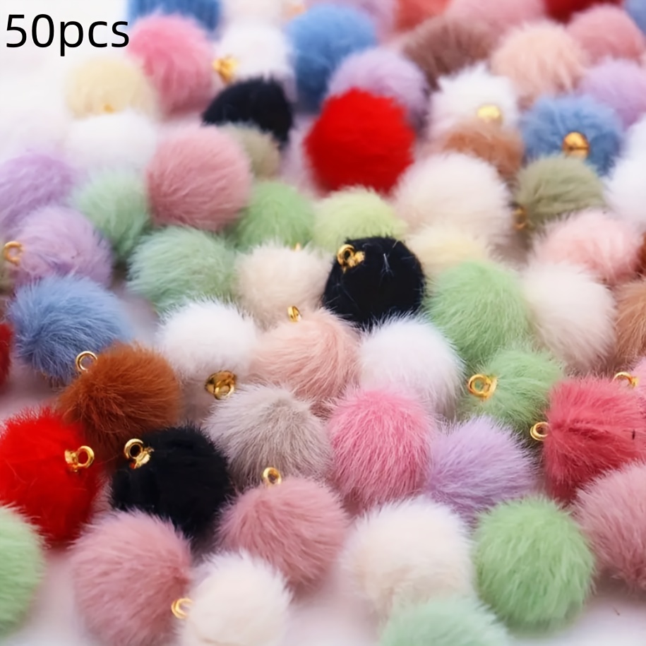 E-shop 10//50/100 Stk. Kunstfell-Pompom-Anhänger Perlen & Sortimente von Perlen, Polyesterfaser-Pom-Bälle für die Herstellung von Schmuck, Ohrringen,