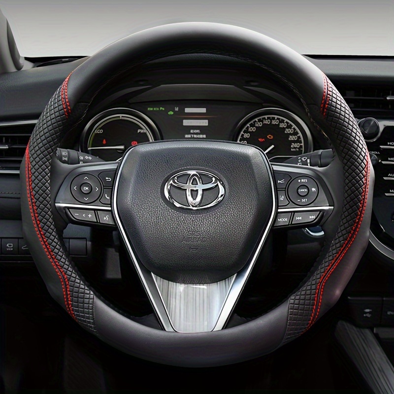 

For Toyota Compatible Pu Leather Steering Wheel Cover With Inner Ring - Anti-slip, Breathable, Soft Grip, Thick, Durable, Sport Style Design